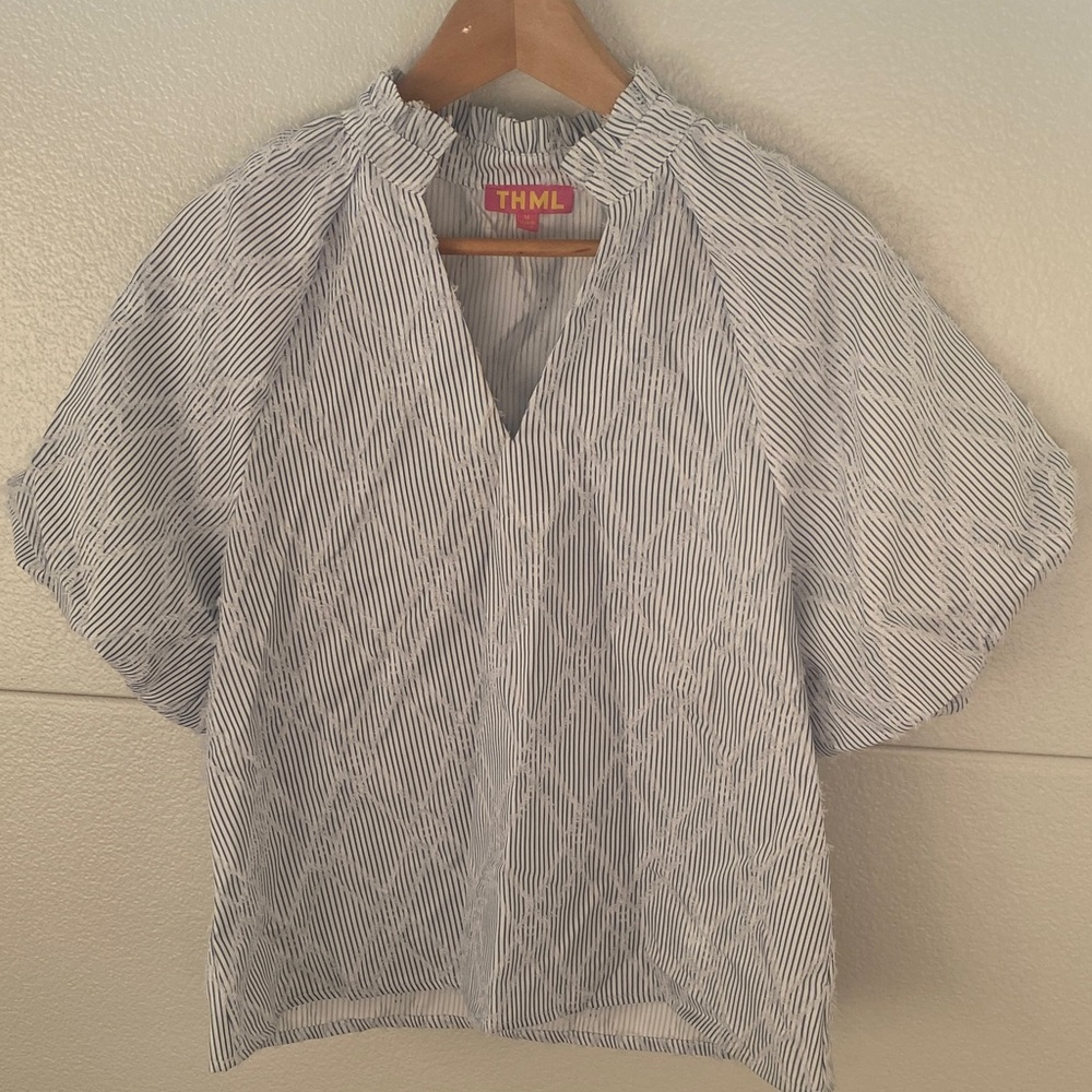 THML Women's Black and White Striped Blouse